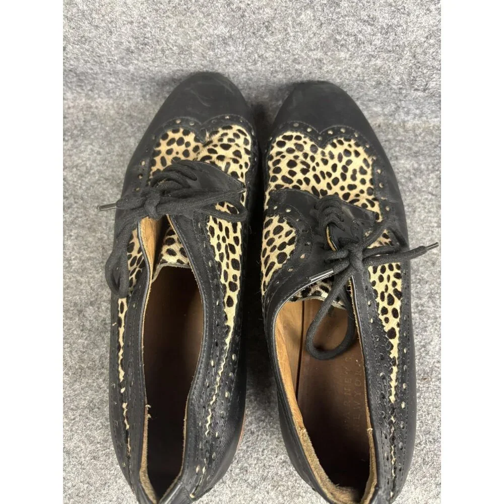 Barneys New York Wingtip Shoes Mens Size 10.5 Black Leopard Pony Hair Made Italy